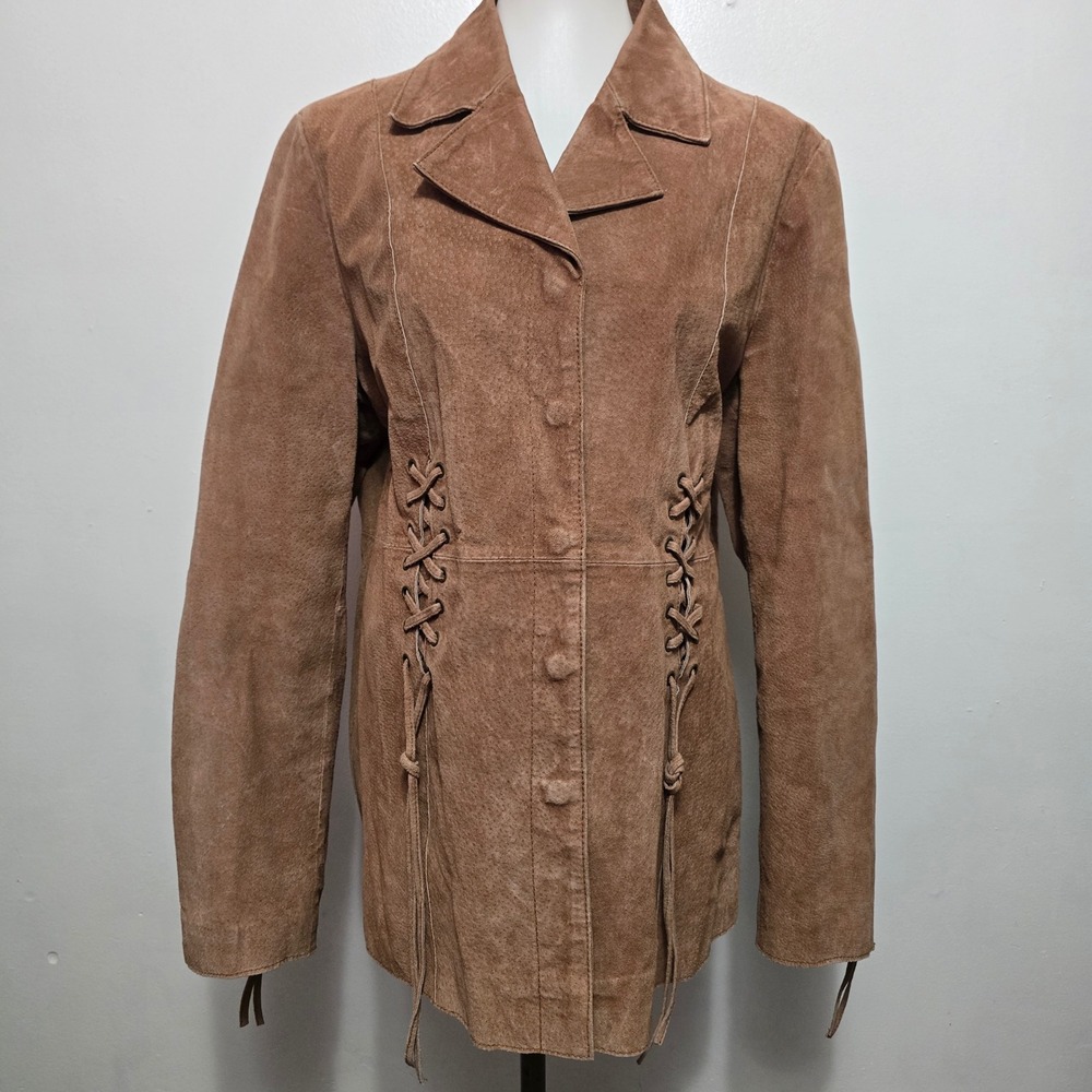 rue21 Suede Leather Blazer XL Brown Lace Up Corset Western Jacket - Picture 2 of 7